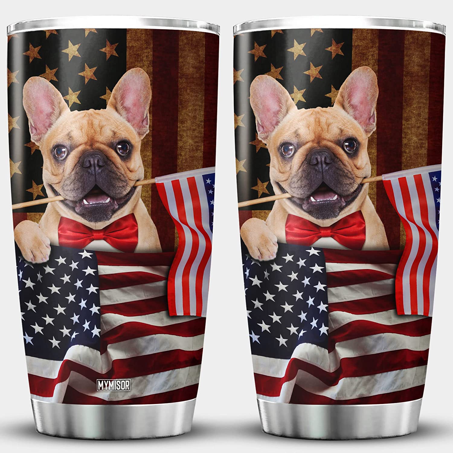 Frenchie Dog Tumbler American Flag Fourth Of July Mug Independence Day Stainless Steel Cups Pet Owner Gift French Bulldog Tumblers Cute Animal Print Cynophilist Dog Gifts