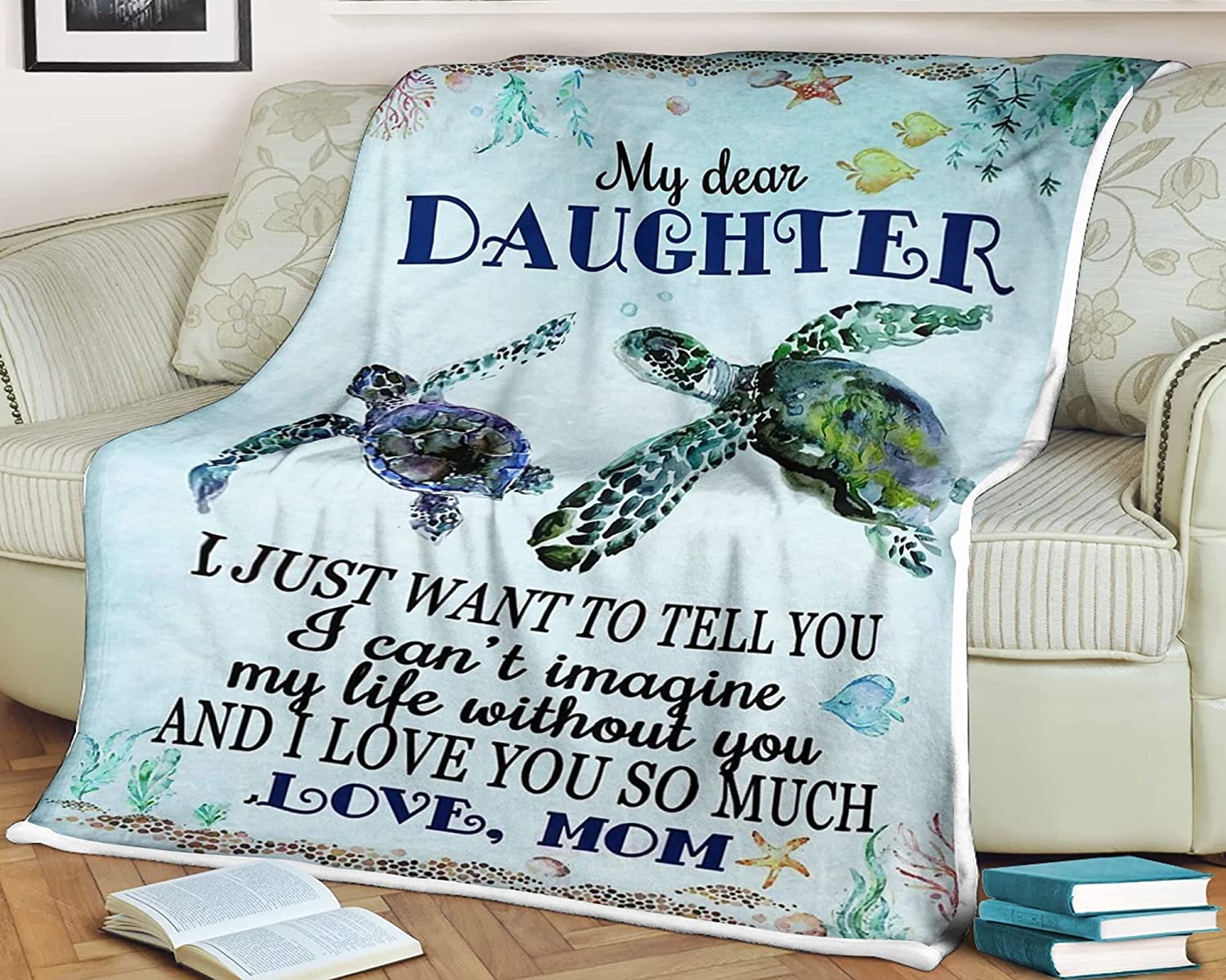 Turtle Sea Fleece Blanket, Custom Blanket Gift From Mom Grandma To Daughter Son Granddaughter Grandson, I Love You So Much Blanket