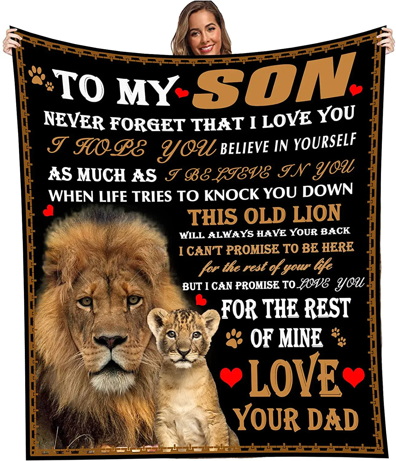 To My Son From Dad, Personalized Lion Throw Blankets, Blanket Gift For Birthday, Christmas, Anniversary, Graduation