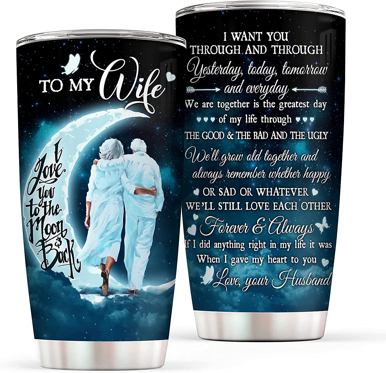 Wife Tumbler, Wife Gifts - To My Wife Moon Insulated Stainless Steel Tumbler - Wedding Gift for Her for Anniversary, Birthday Gifts for Wife,Romantic Valentines Gift for Wife