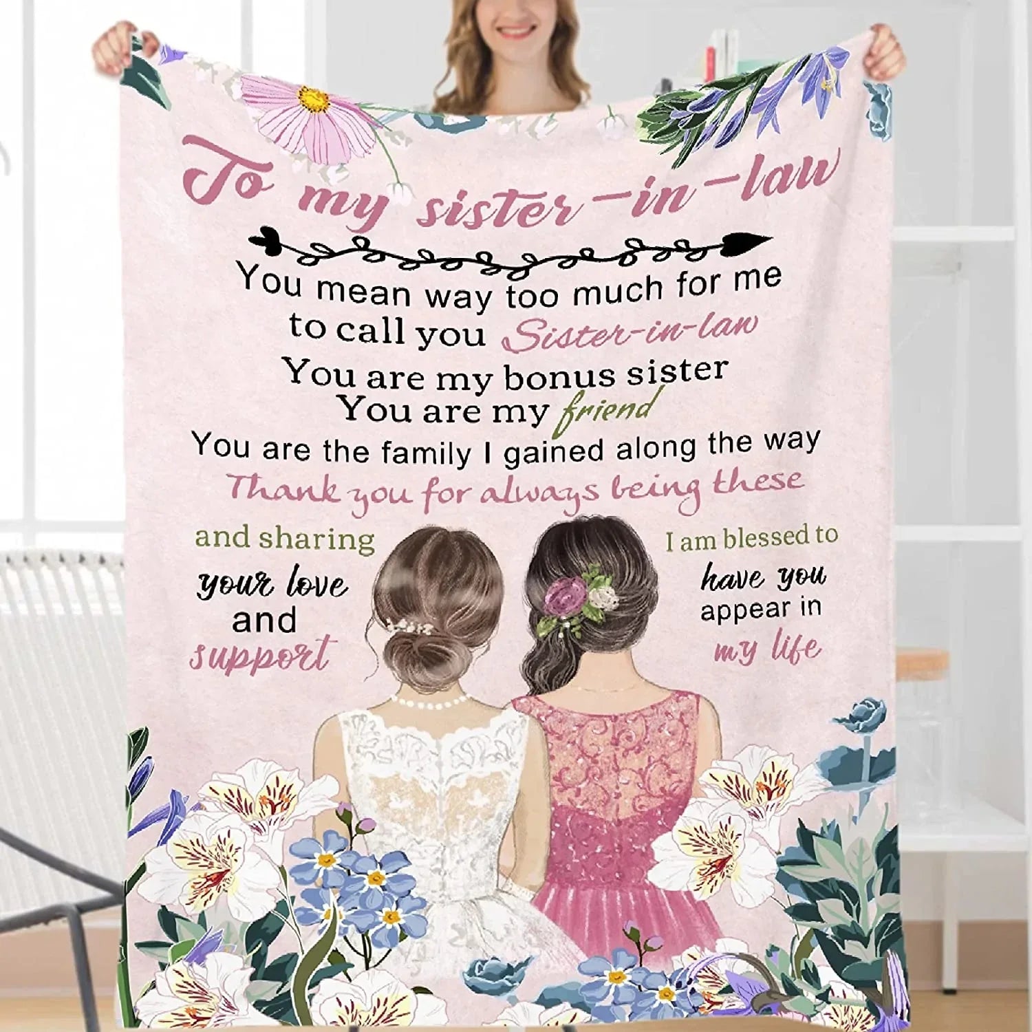 to My Sister-in-Law Blanket, Sisters Gifts from Sister Blanket,Birthday Gifts for Sister Gifts for Women Girls, Sister Presents for Mothers Day