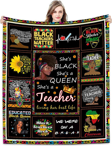 Best Teacher Appreciation Gifts Ideas Blanket from Student - African American Women Black Queen Teachers Fleece Throw Blankets