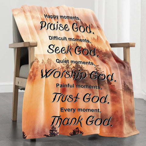 Bible Verse Blanket with Inspirational Thoughts and Prayers Forest pattern Valentine's Birthday's Gift for Prayer Women Men Religious Throw Blanket