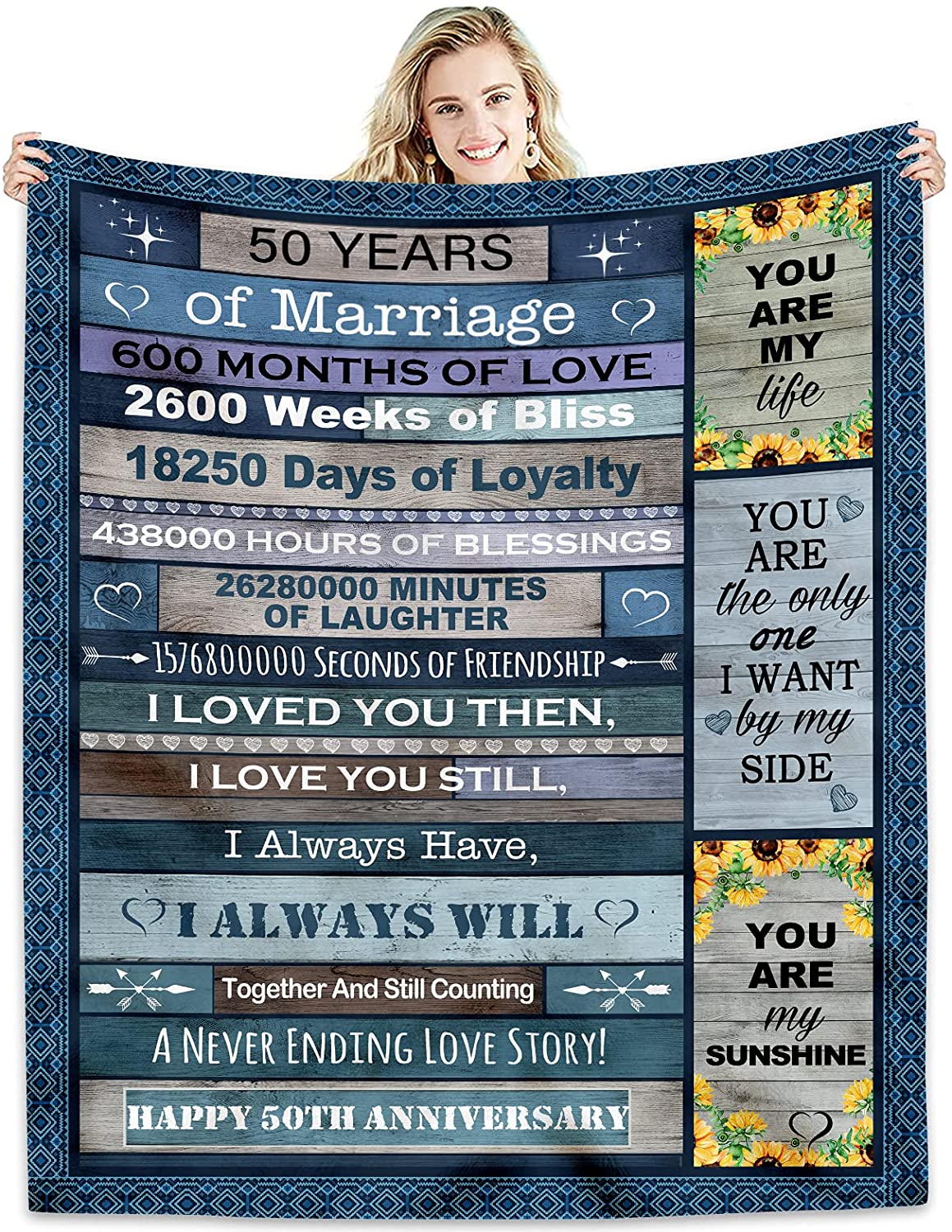 50Th Wedding Anniversary Blanket For Life Partner Gift For Birthday Valentine'S Day 50 Years Of Love Celebration Gifts For Mom Dad Fiftieth Golden Anniversary Blankets For Husband Wife