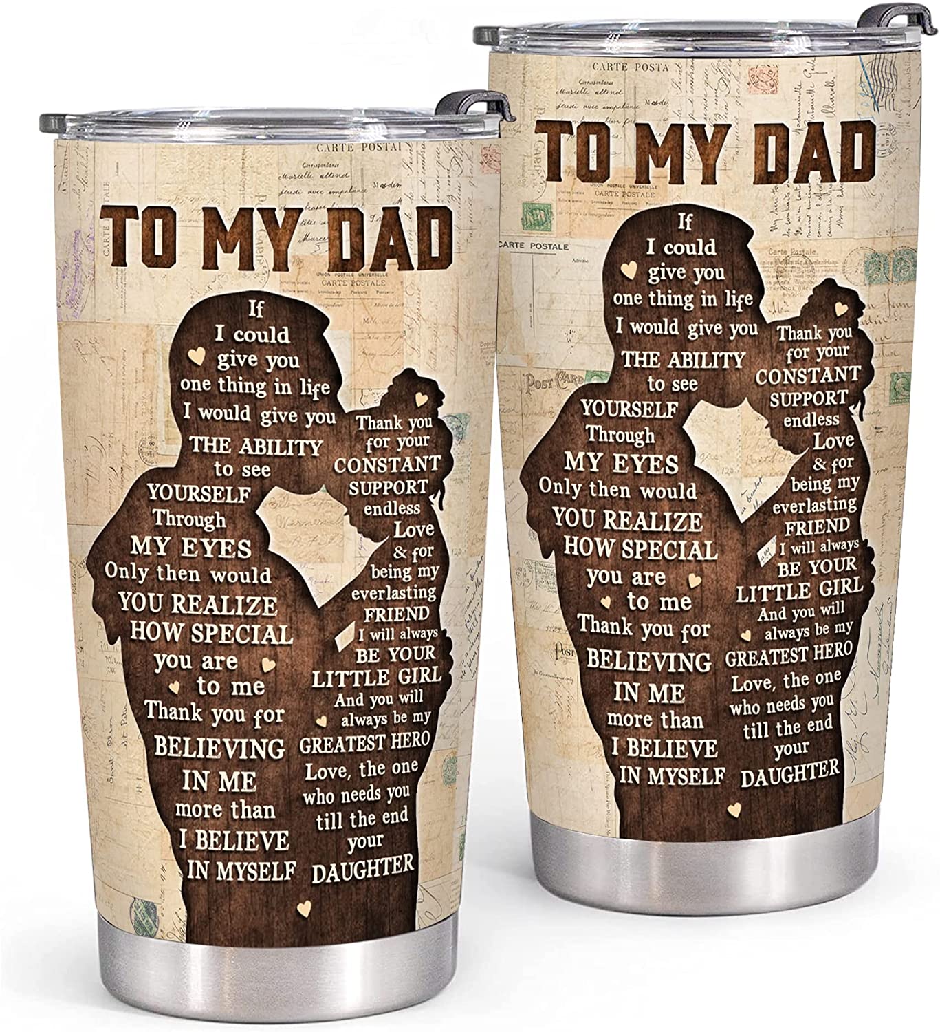 Dad Gifts From Daughter Tumbler With Lid, To My Dad Insulated Travel Mug, Dad Birthday Gift From Daughter Stainless Steel Cup, Gifts For Dad on Father's Day, Christmas, Valentine's Day