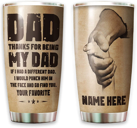 Best Dad Tumbler Personalized Thanks for being My Dad Face Punch Travel Coffee Mug Insulated Tumblers for Men Papa Father Daddy for Fathers Day Birthday Present