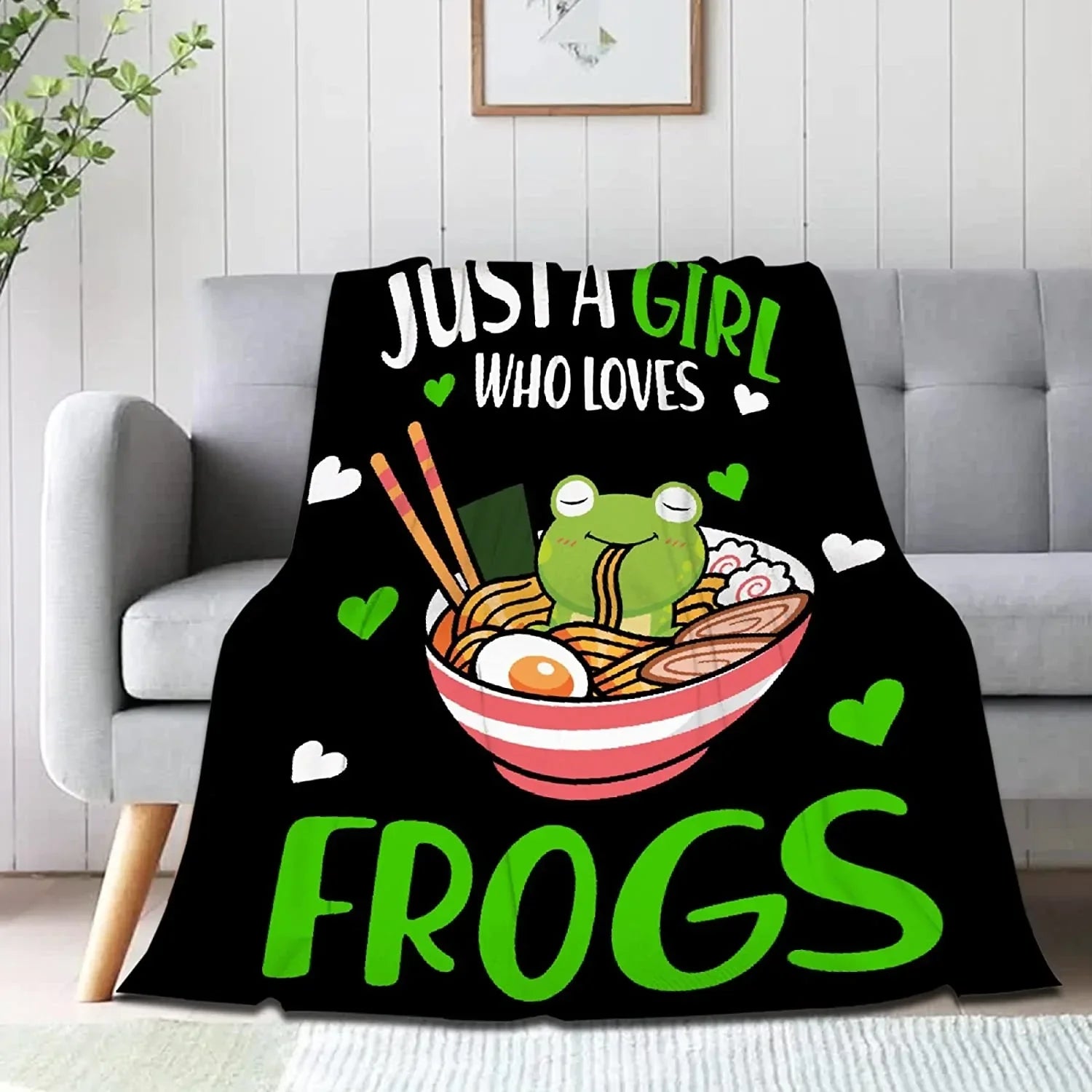 Cartoon Frog Blanket for Kids Just A Girl Who Loves Frogs, Gift For Boy Son Soft Blankets Gift Perfect for Bed Sofa Couch