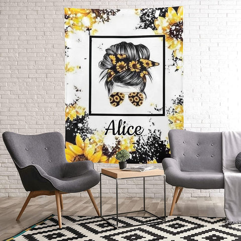 Custom Blanket Personalized Sunflower Cool Girl, Birthday Valentine gift For Her Girlfriend Soft Fleece Throw Blanket with Name for Gifts Sofa Bed