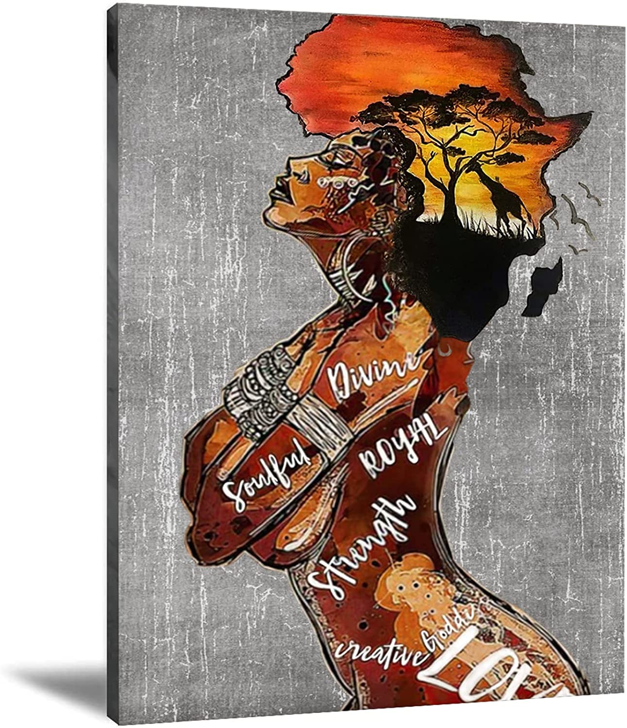 African American Black Woman Wall Art African Sunset Landscape Wall Poster Picture Prints Art For Living Room Bedroom Home Decoration