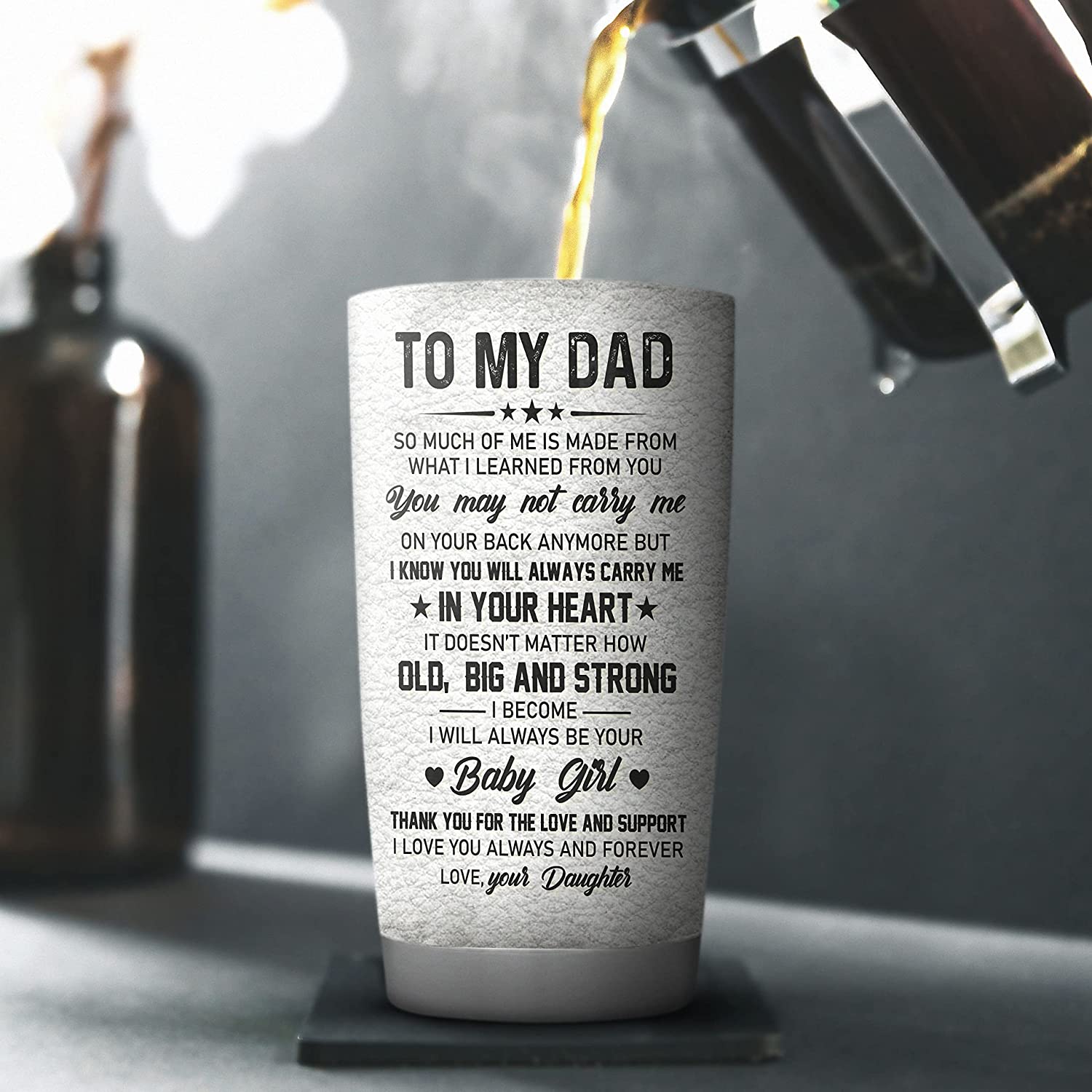 To My Dad Gift from Daughter Insulated Travel Mug - To My Dad Your Little Girl Stainless Steel Tumbler Cup With Lid - Worlds Best Dad Gifts on Fathers Day, Birthday, Valentines Day, Christmas