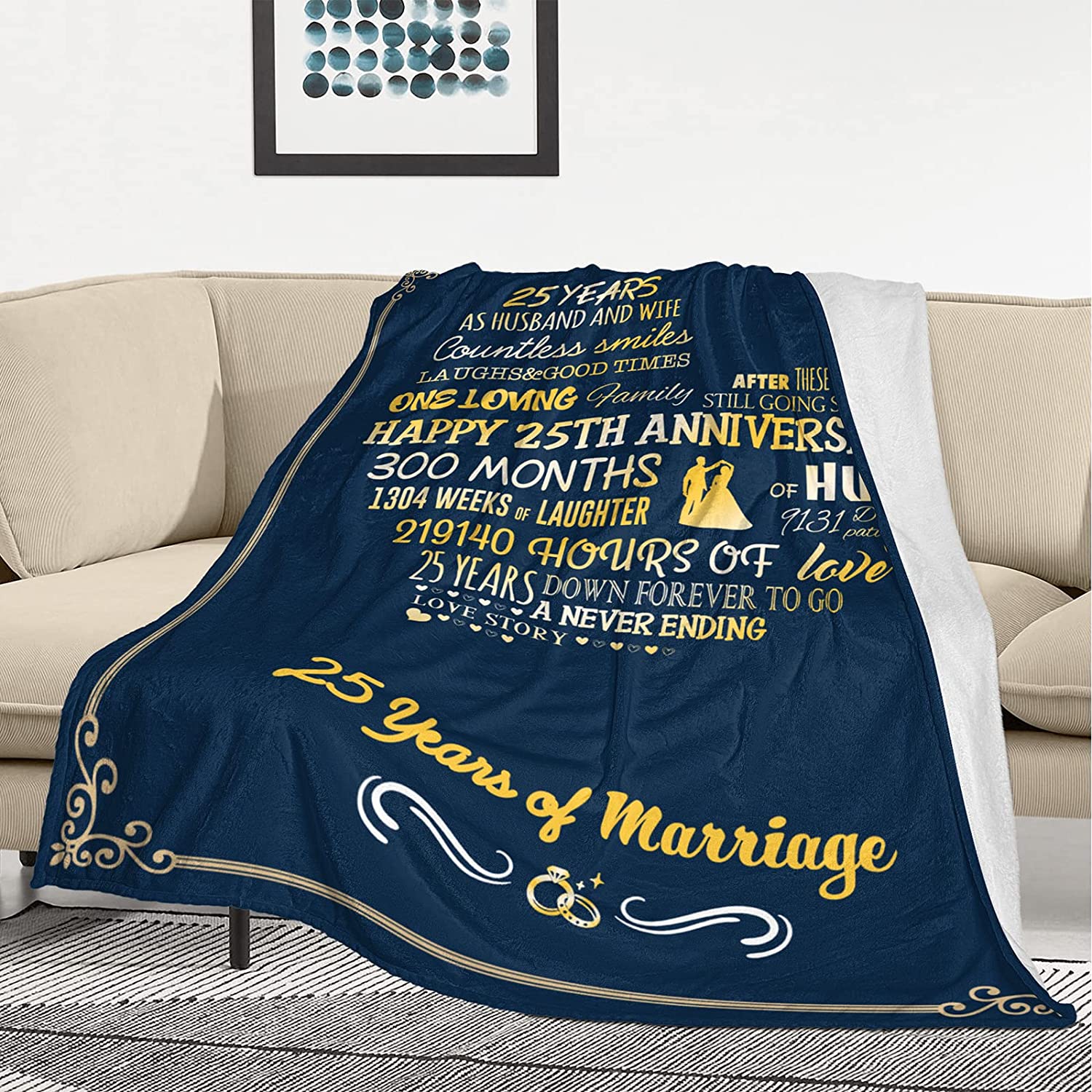 25Th Anniversary Blanket, 25Th Silver Wedding Anniversary Couple Gifts For Dad Mom Parents Friends, Blankets Gift For Husband Wife Her Him