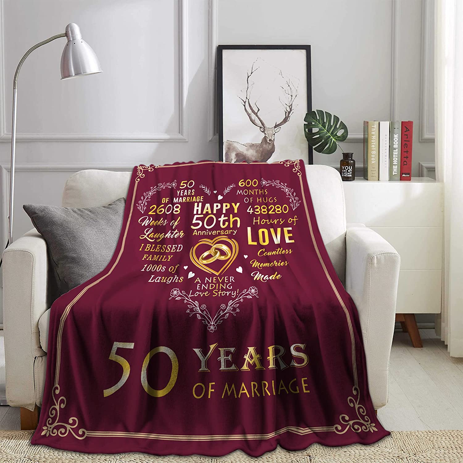 50Th Anniversary Blanket, 50 Years Anniversary Golden Wedding Gifts For Couple Parents Grandparent, 50Th Wedding For Wife Her, 50 Years Of Marriage Throw Blanket