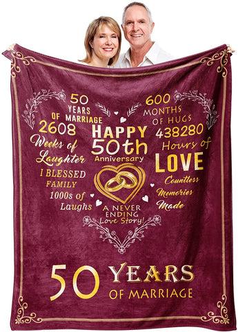 50Th Anniversary Blanket, 50 Years Anniversary Golden Wedding Gifts For Couple Parents Grandparent, 50Th Wedding For Wife Her, 50 Years Of Marriage Throw Blanket