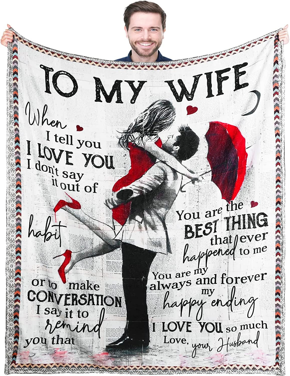 To My Wife Throw Blanket From Husband Valentines Birthday Anniversary Personalization Gift Soft Warm Bed Blanket