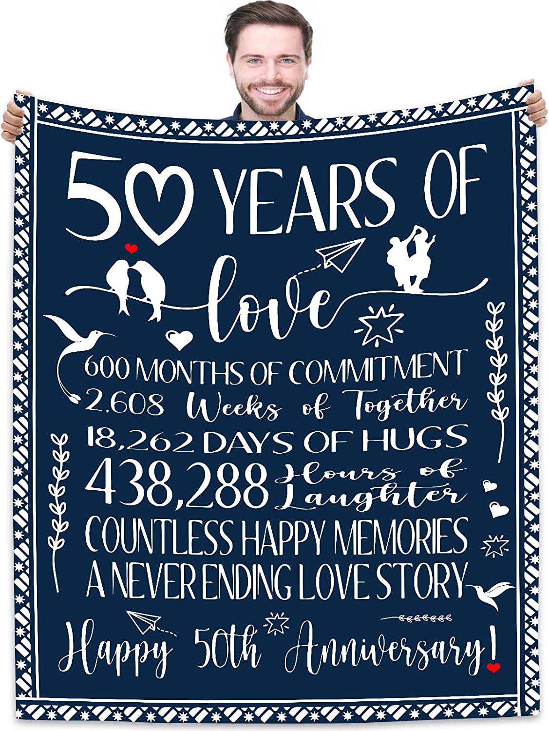 50 Years Of Love Wedding Anniversary Blanket Gift For Mom Dad Grandparents 60X50 Inches 50Th Fiftieth Golden Anniversary Celebration Throw Blankets Couple Birthday Gifts From Wife Husband