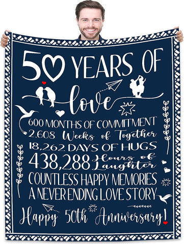 50 Years Of Love Wedding Anniversary Blanket Gift For Mom Dad Grandparents 60X50 Inches 50Th Fiftieth Golden Anniversary Celebration Throw Blankets Couple Birthday Gifts From Wife Husband