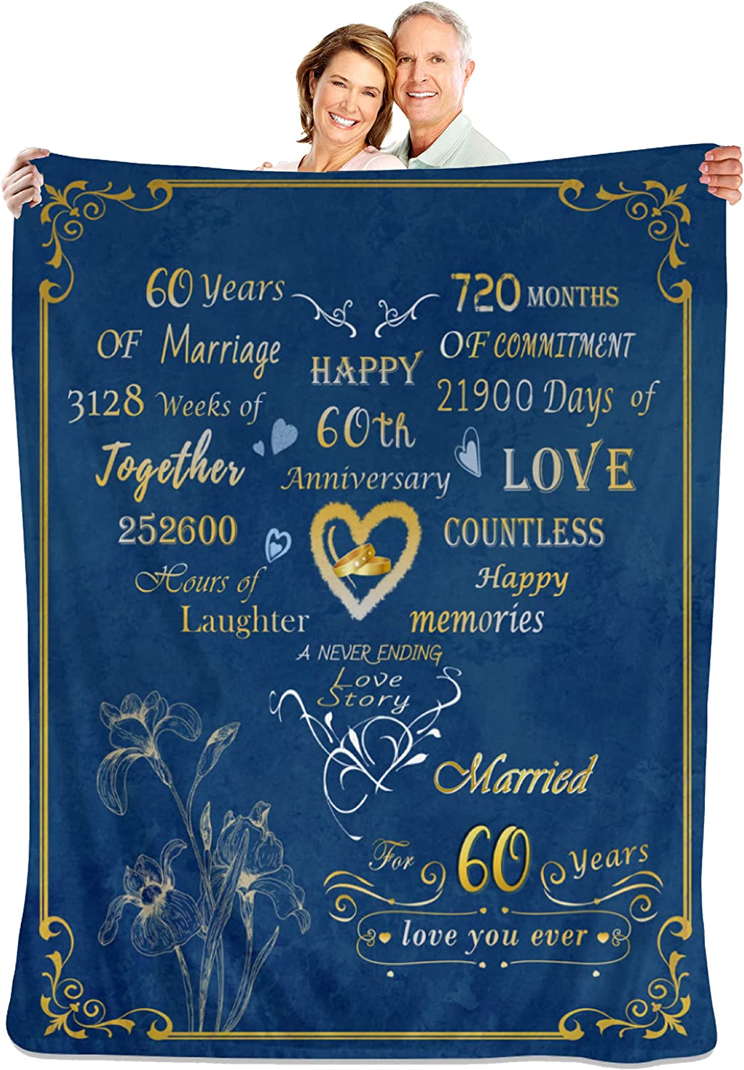 60Th Wedding For Couple Dad Mom Parents Grandparents, 60Th Anniversary Throw Blanket Personalized Valentine Day Birthday Gifts