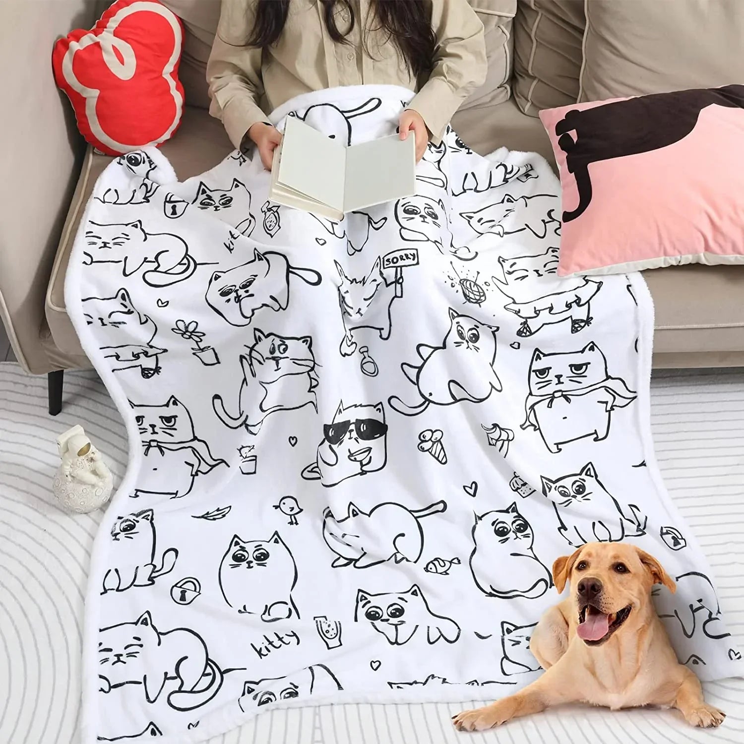 Cat Blanket Cute Cartoon Cat Blanket, Cat Gifts for Daughter Girls Kid Cat Lovers Kawaii Soft Lightweight Flannel Throw Blankets for Kids Adults,