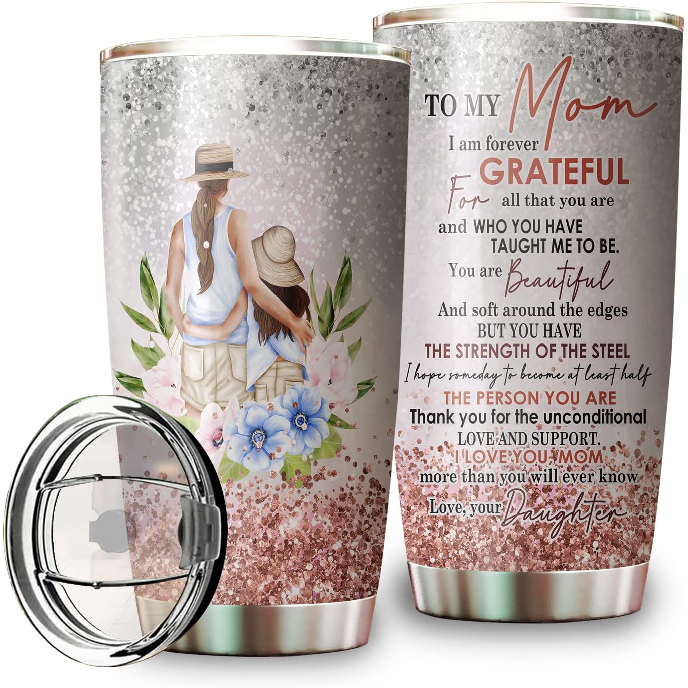 Mom Tumbler,To My Mom Stainless Steel Coffee Tumbler Gift, Best Gift For Mom Tumbler, I Love You Roses Gift For Mom From Daughter, Tumbler Travel Mug For Women On Mothers Day, Birthday, Holiday