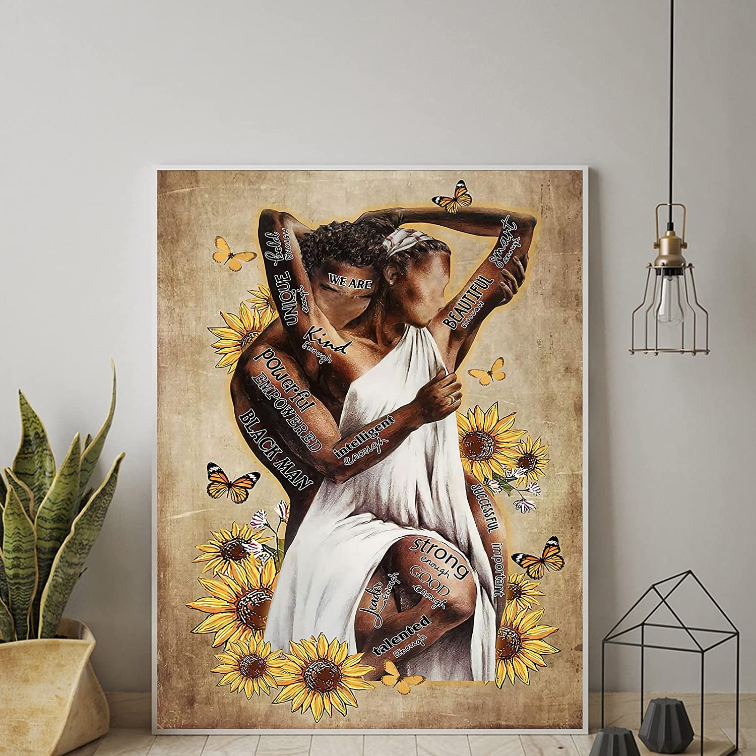 Black King And Queen Wall Art Black Couple Root Sunflower Poster Black Lover Poster Canvas Wall Art Abstract Contemporary Matte Prints Painting Home Decor For Bedroom Living Room No Frame