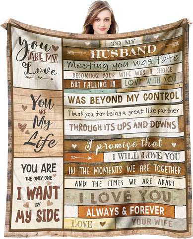 Blanket Gifts for Husband Valentine Christmas Birthday, Wedding Anniversary Romantic Gifts for Him, Husband Gifts from Wife.