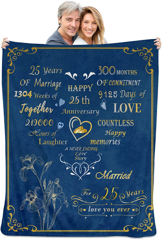 25Th Anniversary Blanket, 25Th Wedding Anniversary Couple Unique Gifts For Dad Mom Parents Grandparents, 25 Years Of Marriage Throw Blanket For Husband Wife