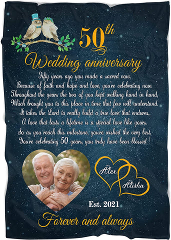 50Th Wedding Anniversary Custom Name Year Sherpa Blanket Christmas Gold Floral Gifts For Husband, Wife 50 Years As Mr Mrs 2022 50Th Wedding Anniversary