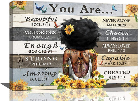 African American Wall Art God Says You Are Canvas Print Black Woman Flower