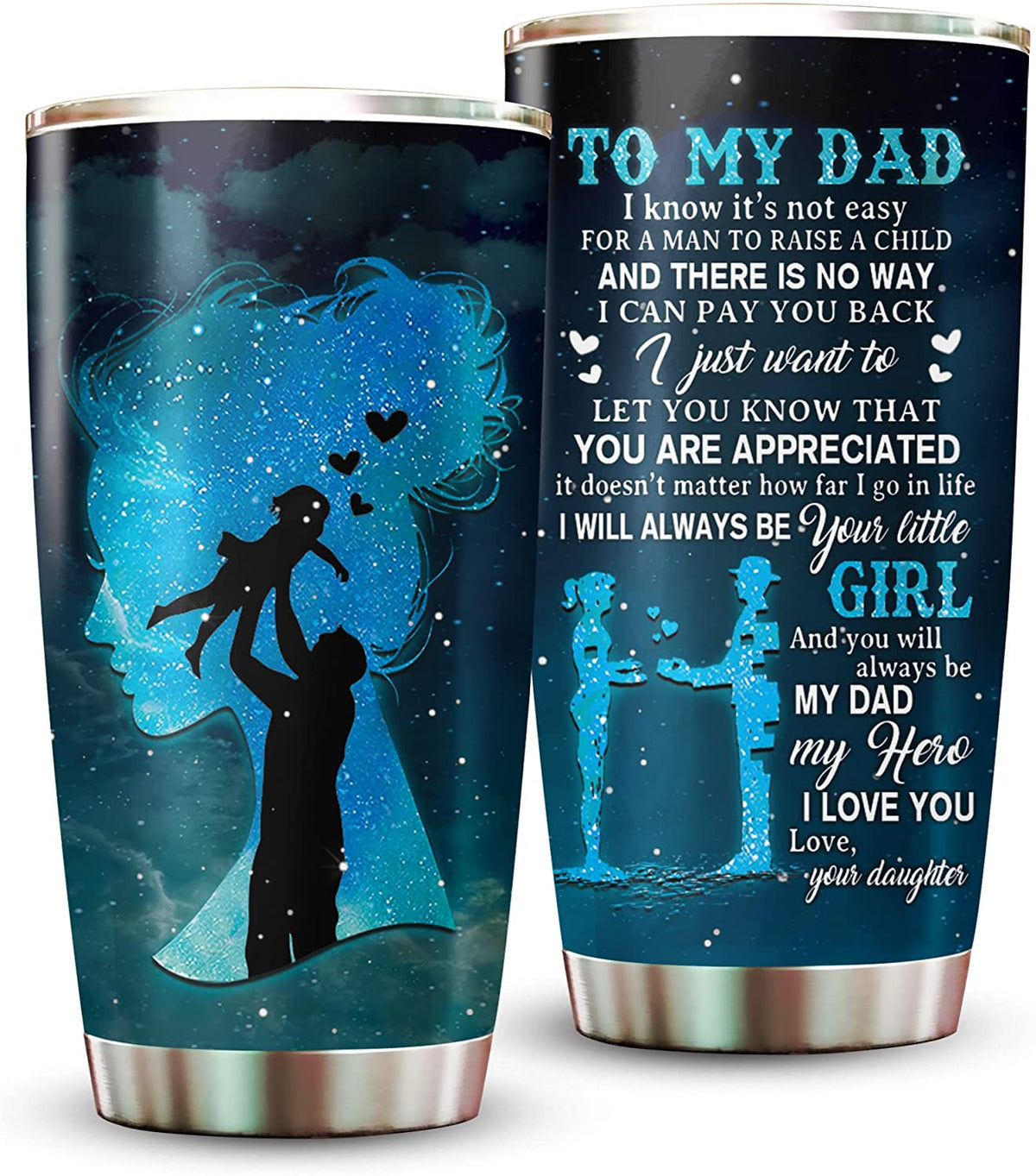 Funny Dad Gifts From Daughter, To My Dad Always Be Your Little Girl Stainless Steel Coffee Tumbler, Fathers Day Cups, Worlds Best Dad Gift Mug On Christmas, Birthday Gift For Dad From Daughter