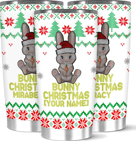 Personalized Insulated Tumbler Customized Name Lovely Xmas Bunny Tumbler Gift For Women Men Daughter Son On Holiday Birthday Christmas New Year Water Coffee Mug Large 20