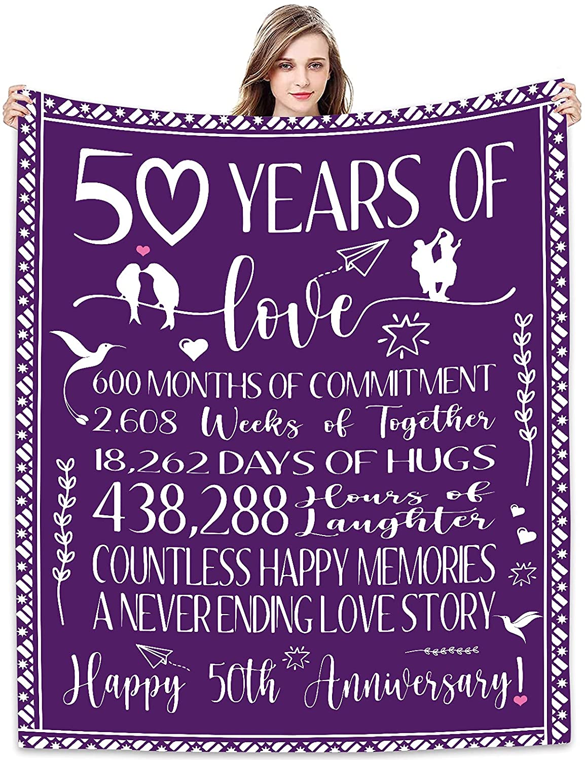 50 Years Of Love Wedding Anniversary Blanket Gift For Mom Dad Grandparents 50Th Fiftieth Golden Anniversary Celebration Throw Blankets Couple Birthday Gifts From Wife Husband