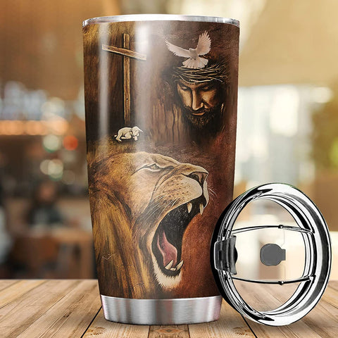 Jesus Tumbler, Don't Be Afraid Just Have Faith, Lion And God Gifts From Christian Lover Women MenTumbler Cup with Lid Double Wall Vacuum Thermos Insulated Travel Coffee Mug