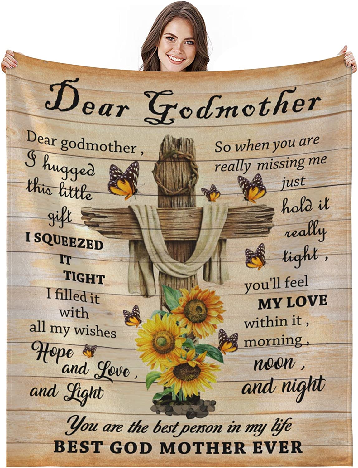 to My Godmother Blanket,Sunflower Embracing Godmother Gifts of Hope and Love,Fleece Blanket,Birthday Christmas,Godmother Throw Blanket