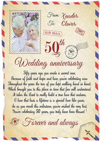 50Th Wedding Anniversary Blanket Custom Photo Fleece Blanket Gift For Wife, Husband Celebrating 50 Years Gift For Dad And Mom 50Th Wedding Anniversary