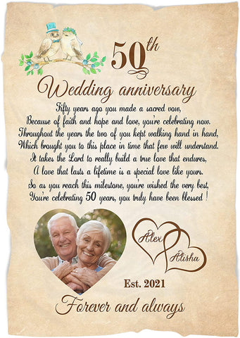 50Th Anniversary Blanket For Husband & Wife Customized Couples Custom Couples 50Th Wedding Anniversary Sherpa Blanket For Mom & Dad