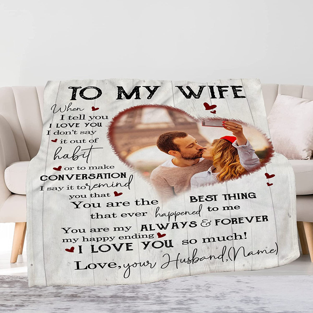 To My Wife Blanket From Husband - Custom Blanket With Picture Name Change,Personalized Anniversary Birthday Christmas Mothers Day Gift