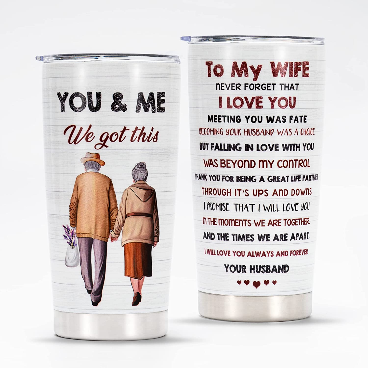 Gift For Wife, Personalized Gifts Tumblers Cup For Wife From Husband, Stainless Steel Double Wall Vacuum Insulated Tumbler With Lid, Anniversary Christmas Birthday Gift (To My Wife)