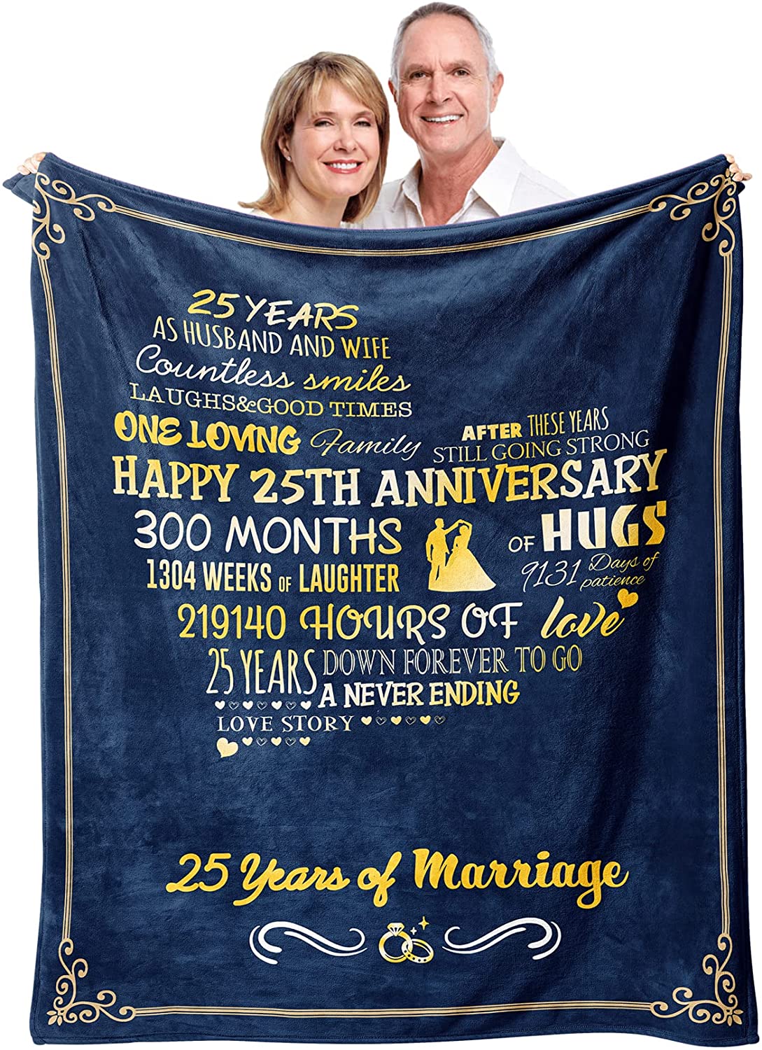 25Th Anniversary Blanket, 25Th Silver Wedding Anniversary Couple Gifts For Dad Mom Parents Friends, Blankets Gift For Husband Wife Her Him