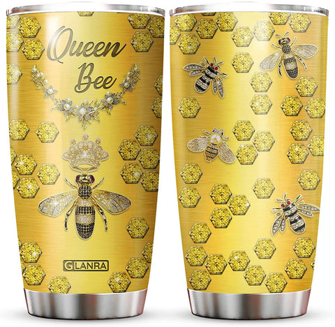 Queen Bee Tumbler, Bee Jewelry Style, For Bee Lovers, Gifts For Girls Women, Gift Birthday Tumbler Cup with Lid, Double Wall Vacuum Thermos Insulated Travel Coffee Mug