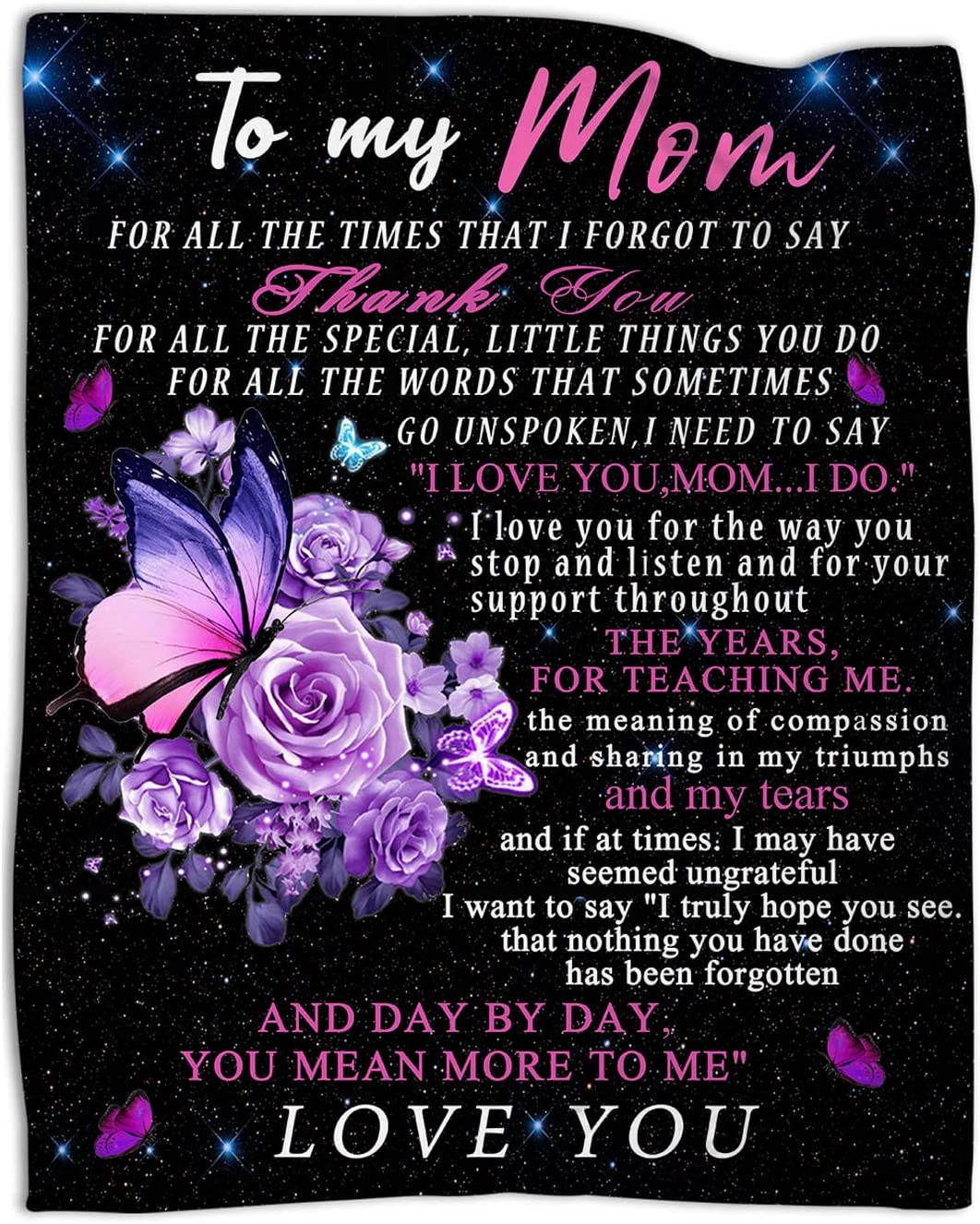 to My Mom Blanket from Daughter Son, Mother day Birthday Valentine Gift Flower Butterfly Blankets.