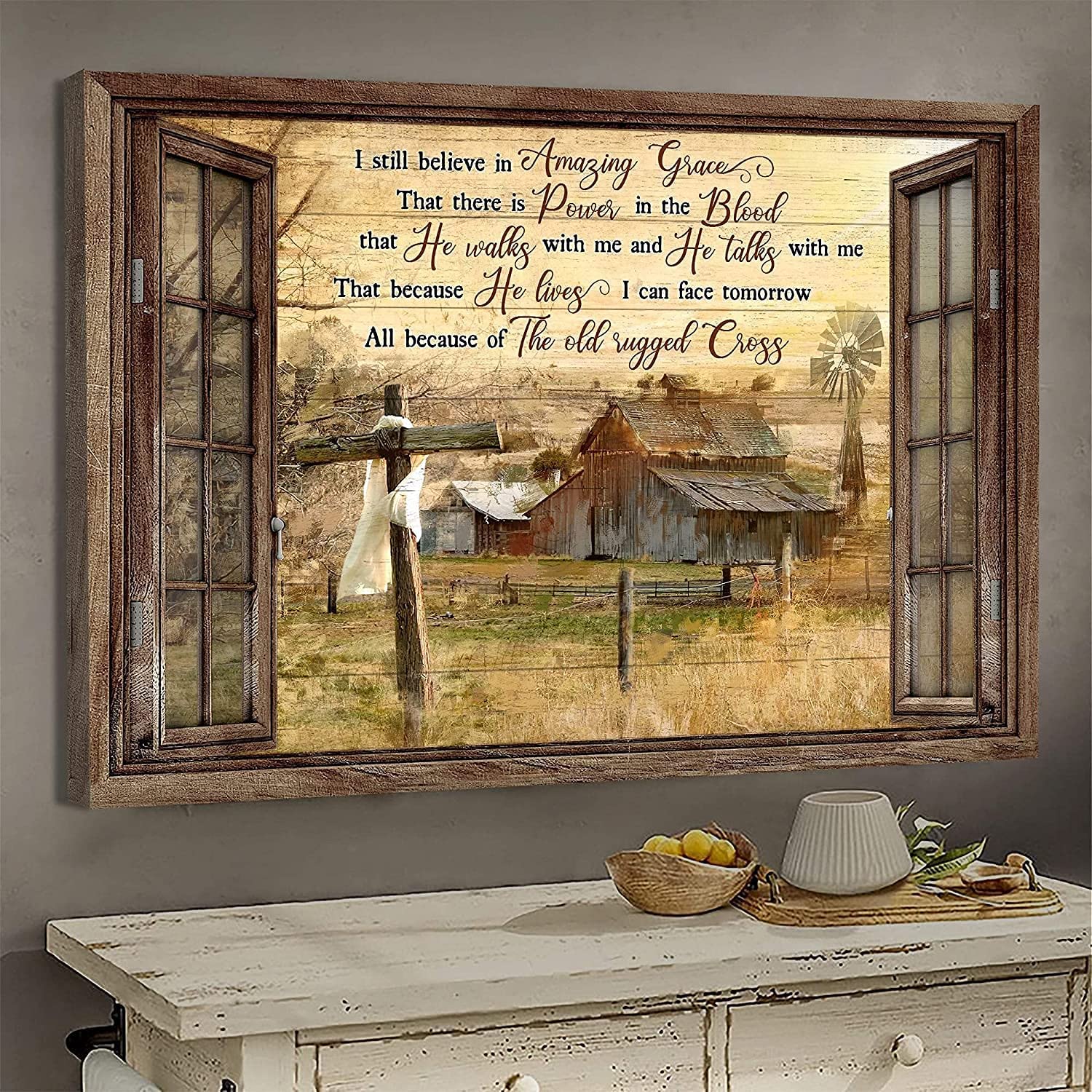 Vintage House With Wooden cross, I Still Believe In Amazing Grace Jesus Wall Art God Canvas Christian Wall Art Christian Canvas