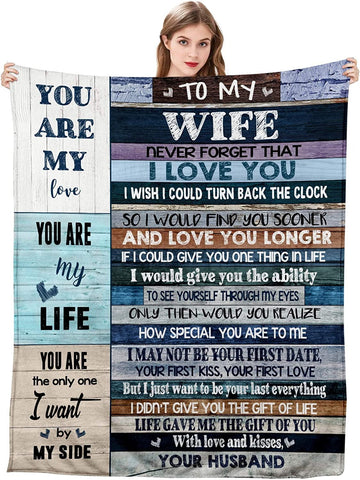 To My Wife Throw Blanket From Husband Valentines Birthday Anniversary Personalization Gift Soft Warm Bed Blanket