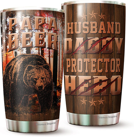 Husband Tumbler, Dad Tumbler - Papa Beer Travel Coffee Mug - Tumbler Gifts for Dad, Father, Bonus Dad, Father-in-law - Birthday, Christmas, Father's Day Gifts for Dad