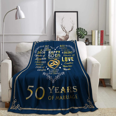 50Th Anniversary Blanket, 50Th Golden Wedding Anniversary Couple Gifts For Dad Mom Grandparents, 50 Years Of Marriage Throw Blankets Gift For Husband Wife