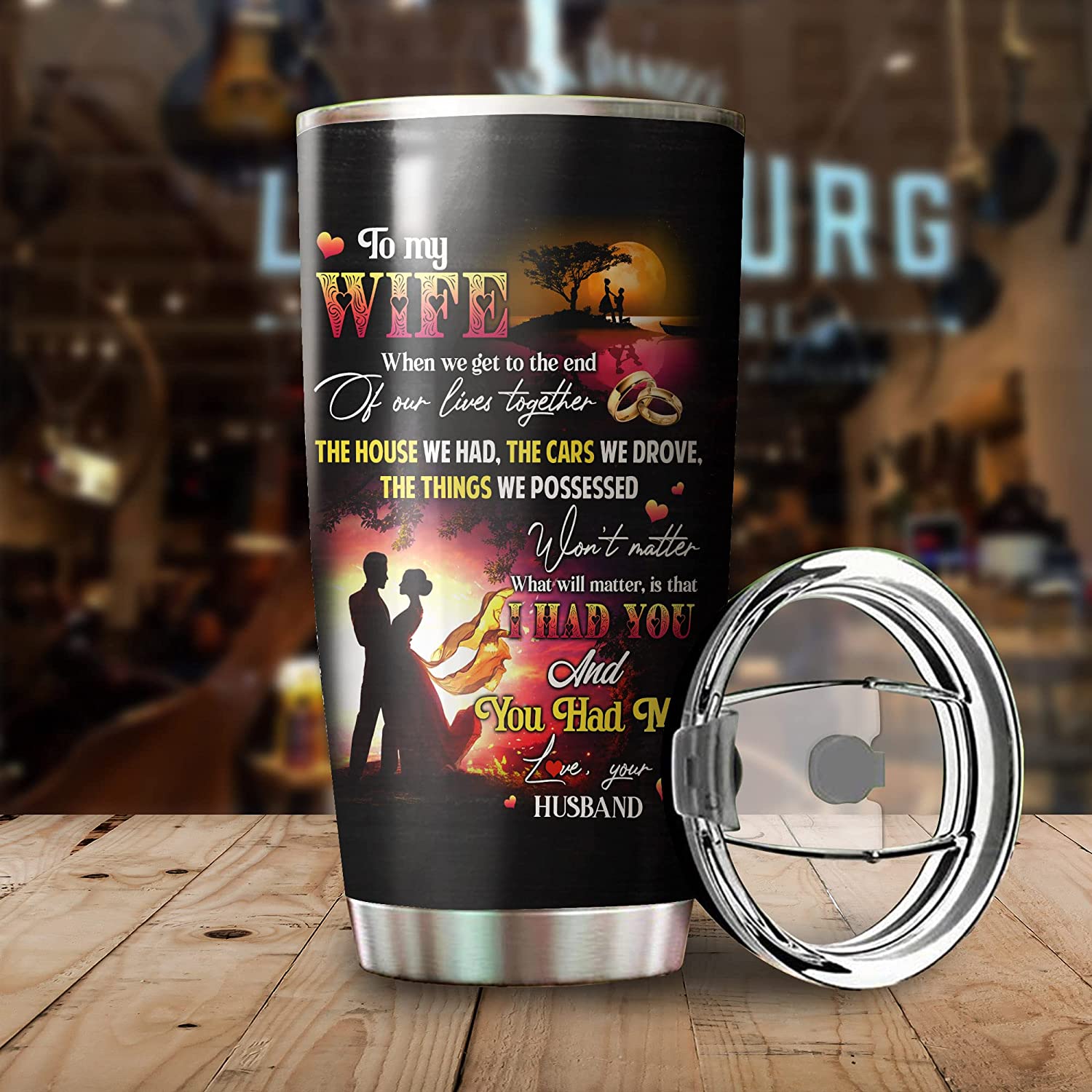 Wife Tumbler, Personalized Valentine Tumbler for Wife, Gift from Husband When You Get to The End, Vacuum Stainless Steel Travel Cup with Lid, Custom Gifts