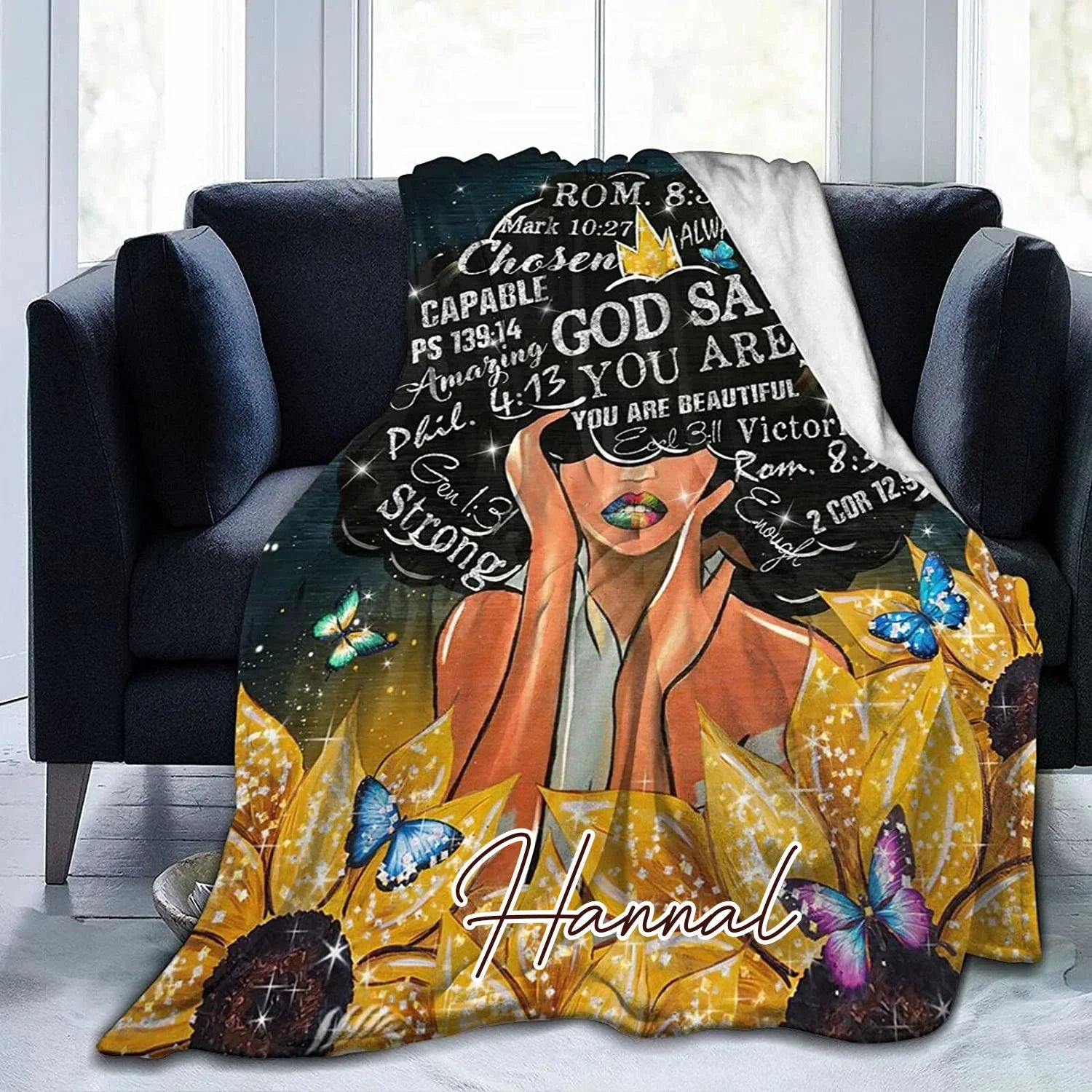 African American Blanket Black Woman Queen Sunflower Throw Blanket for Home Travel Sofa Blanket for Kids Adults Girl