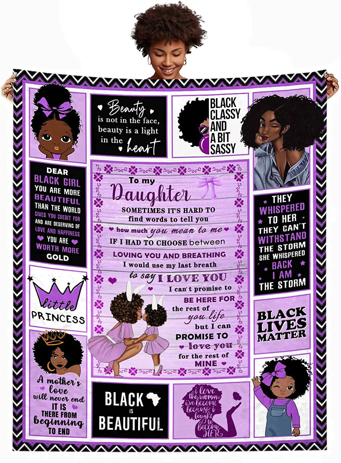 Black Daughter blanket Gifts from Mom Dad, Birthday Graduation Gift For Afro Black little girl From Mom Step mom mother