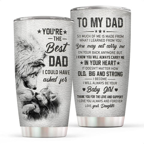 To My Dad Gift from Daughter Insulated Travel Mug - To My Dad Your Little Girl Stainless Steel Tumbler Cup With Lid - Worlds Best Dad Gifts on Fathers Day, Birthday, Valentines Day, Christmas