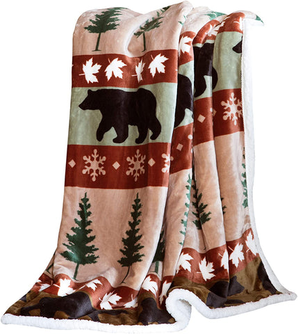 Bear Blanket, Gift For Kids, Cascade Ridge Soft Sherpa Plush Throw Blanket, 54" X 68"