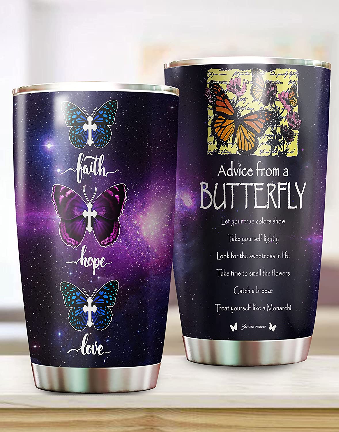 Personalized Butterfly Faith Hope Love Tumbler, Advice From A Butterfly Tumbler, Let The True Color Show Tumbler, Galaxy Mug, For Christian, Butterfly Lover